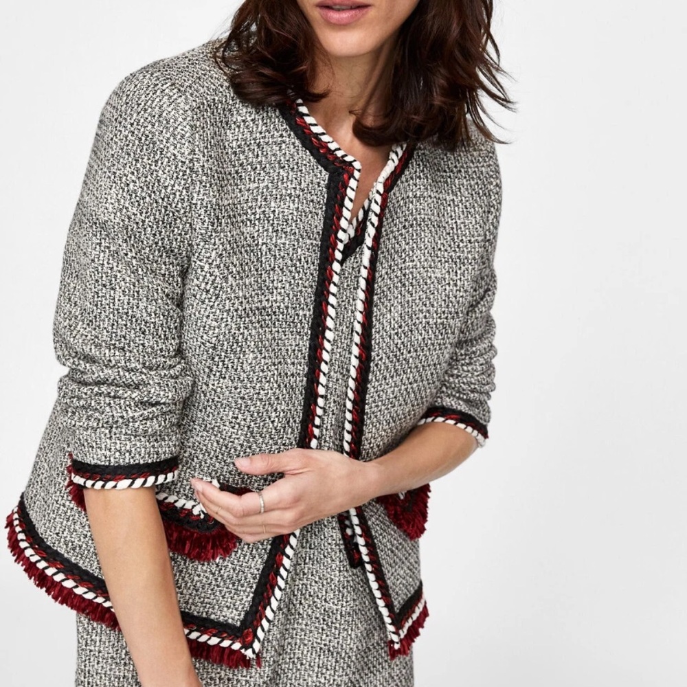 Zara textured Blazer with fringed trims